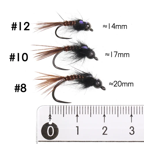 Imagen 2 del producto Bimoo 6PCS # 8 # 10 # 12 cabeza de cuentas de hundimiento rápido sin púas Flash trasero cola de faisán pesca de ninfa húmeda mosca trucha Panfish señuelo cebo