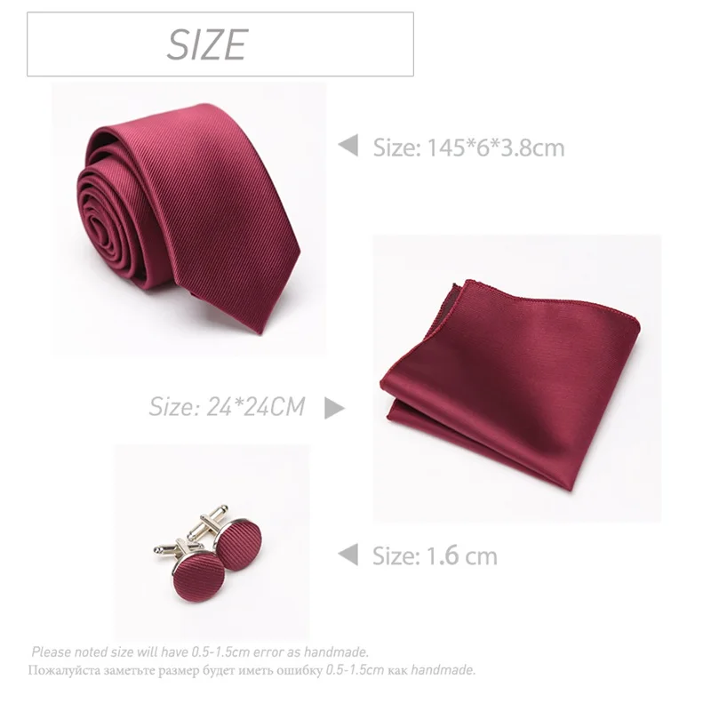 Men Tie Cravat Cufflinks Set Solid Red Fashion Butterfly Ties for Men Handkerchief Party Man Necktie Gift Wedding Accessories