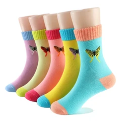 Calcetines de algodón con estampado de mariposas para niña, medias de colores pastel, de 1 a 16 años, lote de 5 pares