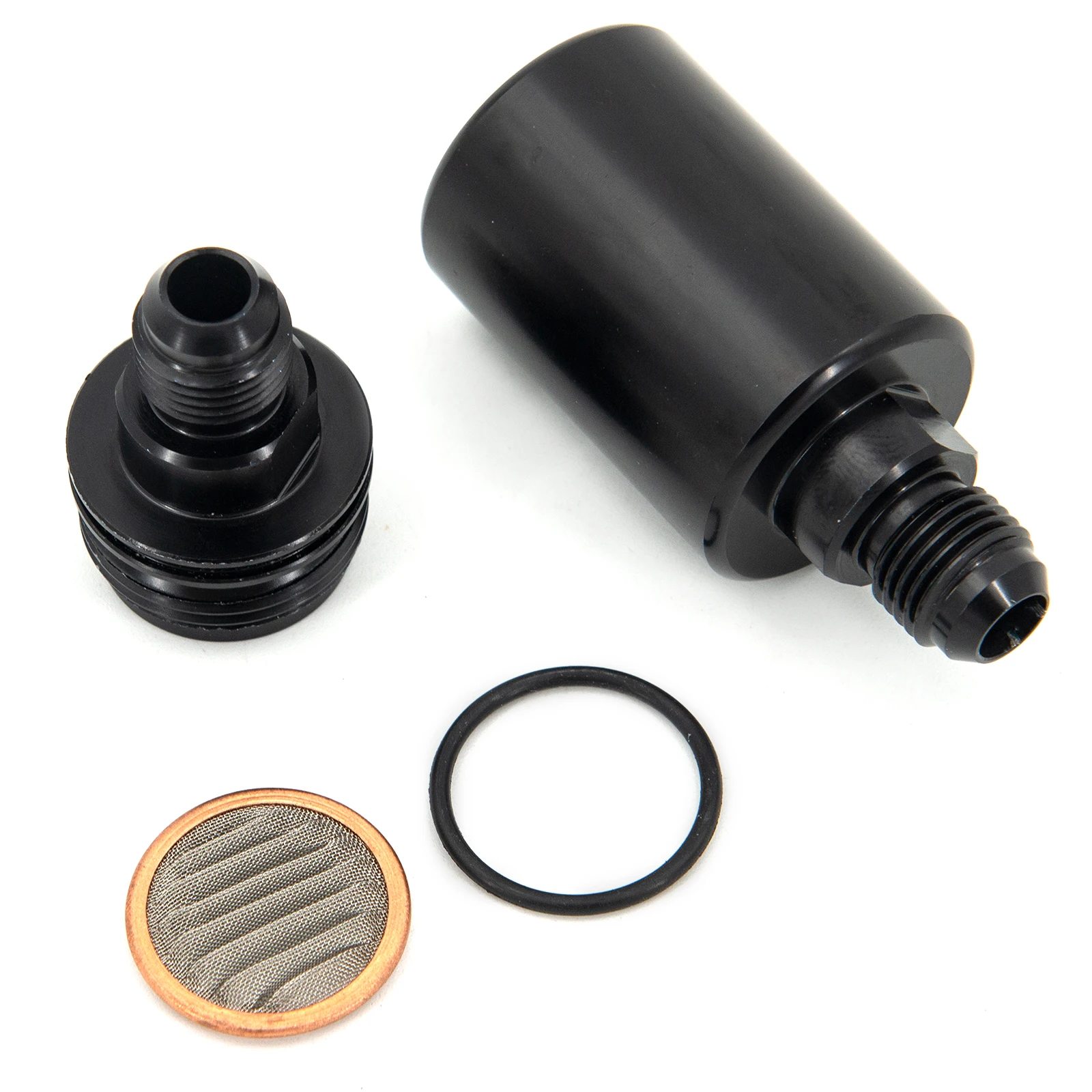 Aluminum JDM Car Fuel Oil Filter OD 32mm With 80 Microns 304 Steel Filter Element And AN6 / AN8 Fittings