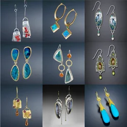 New Fashion Vintage Indian Dangle Earrings For Women Female Jewelry Metal Brincos Resin Ethnic Long Drop Earring Accessories