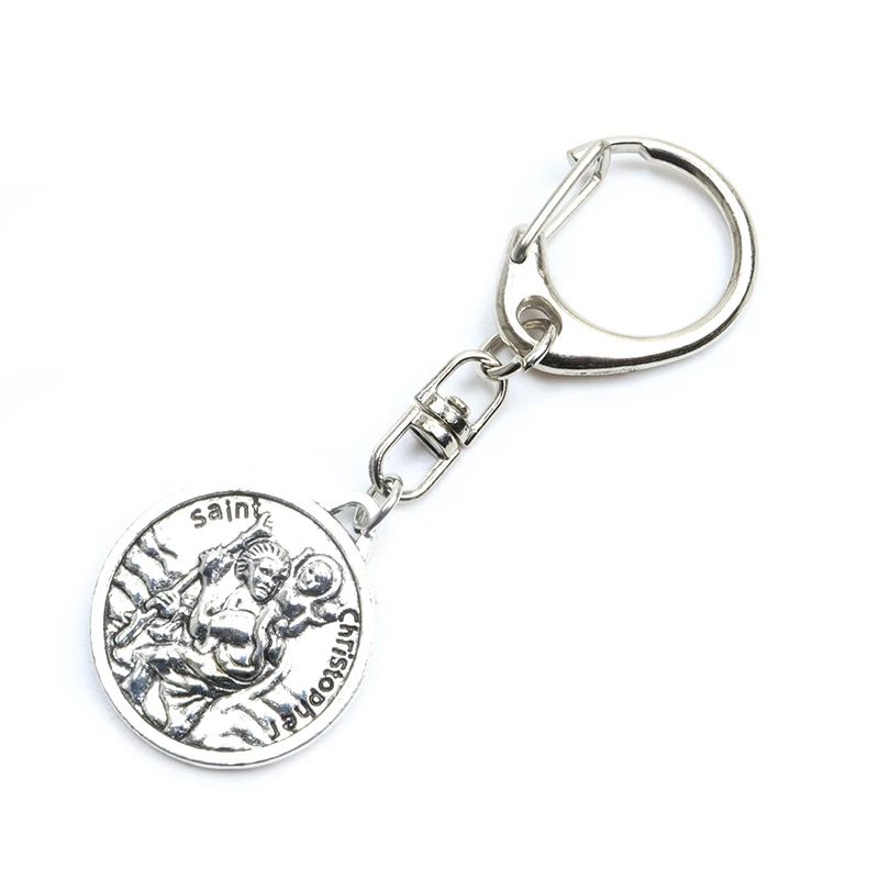 St. Christopher Keychain Jesus Cross Alloy Pendant Key Ring Women Men Bag Accessories Christmas Gifts Souvenir Religious Jewelry