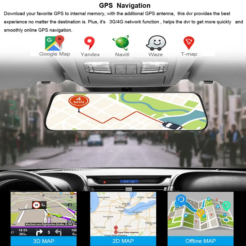 Newest Car DVR 4G ADAS 12' Android Streaming Media Rear View Mirror Backup Mirror GPS Navigation Camera ADAS Dash Cam Recorder