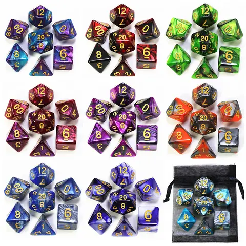 Mix Dice Set with Bag DND RPG Portable Plastic Cubes TRPG D4 D6 D8 D10 D12 D20