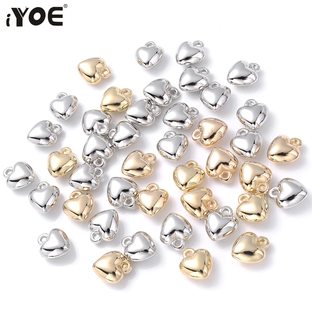 iYOE 50pcs 6-18mm Gold Color Heart Charms CCB Plastic Spacer Beads For Making Bracelet Earring Necklace Pendant DIY Jewelry