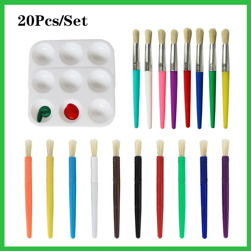 18Pcs/Set Bristles Brush Pen With 2 Palettes 20-Piece Set Paint Brushes Children's Drawing Set Acrylic Oil, Watercolor Brush