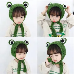 Cute Wool Earmuffs Children Winter Warmer Cartoon Frog Retro Thick Knit Lace Bag Earmuffs Kids Lovely Animal Eyes Lace Cap Girls