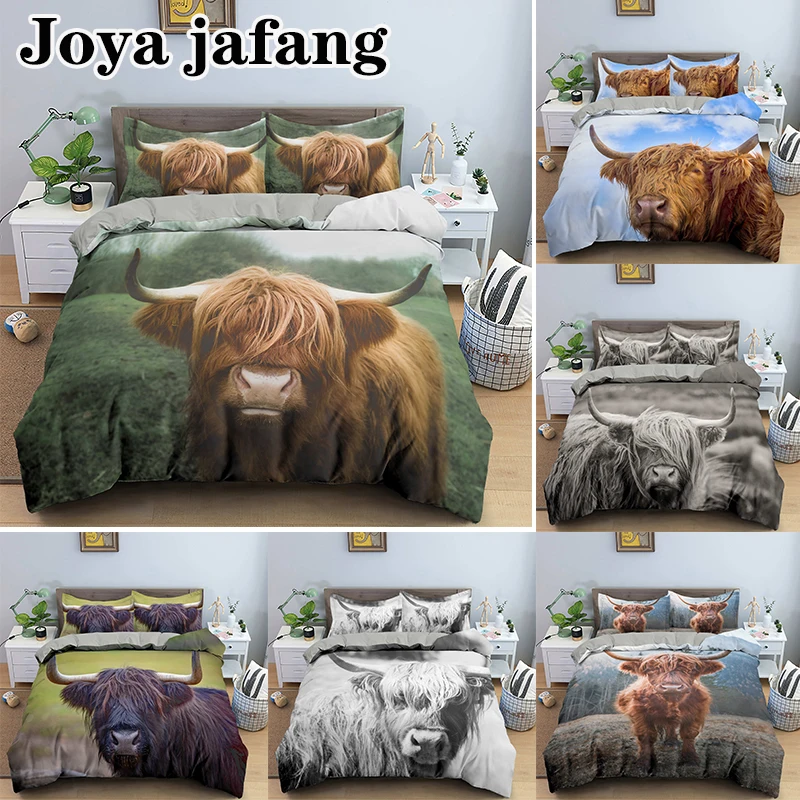 

A Highland Cow Print Duvet Cover Comforter Cover Bedding Set Soft Microfiber Zipper