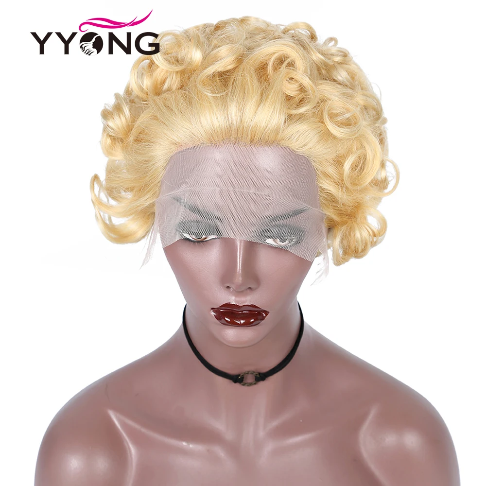 613 Honey Blonde Pixie Cut Lace Wig Short Fumi Curly 13X1 Transparent Part Lace Wigs For Women Cheap Loose Curly Human Hair Wig