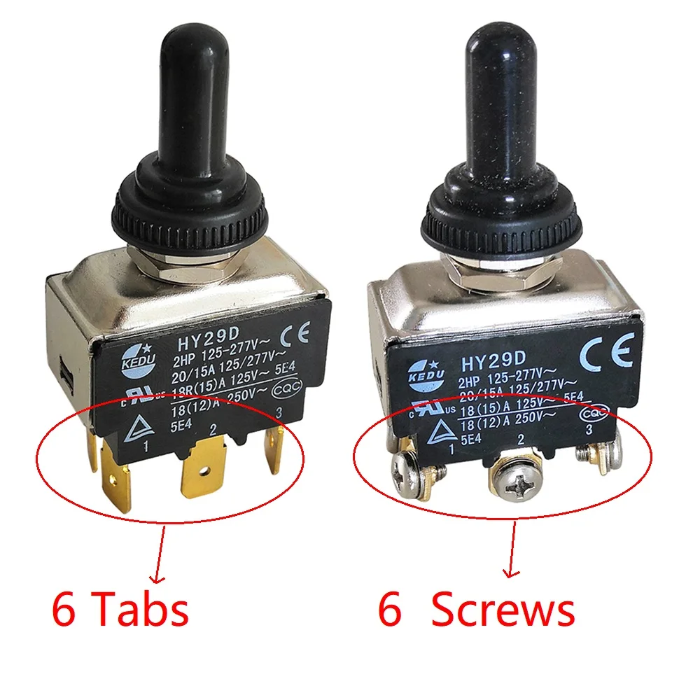 DPDT Toggle Switches with Sheath for Electrical Equipment KEDU HY29D 6 Pins Tab M3.5 Screw
