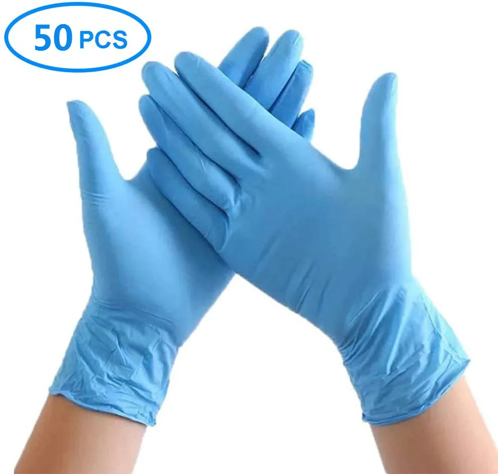 50 Pcs Nitrile Disposable Gloves Powder Free Rubber Latex Exam Gloves Non Sterile Ambidextrous Comfortable Industrial Blue  M