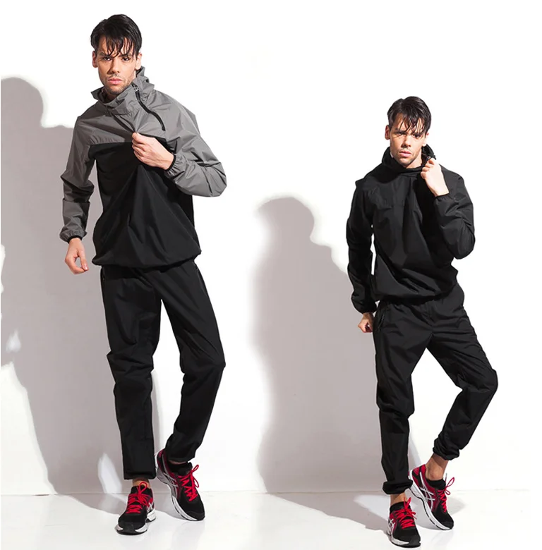 

High Quality Sweat Lose Weight Fitness Running Jogging Sauna Suit Men PVC Sport Tops+Pants Set Sweating Suits for Workouts