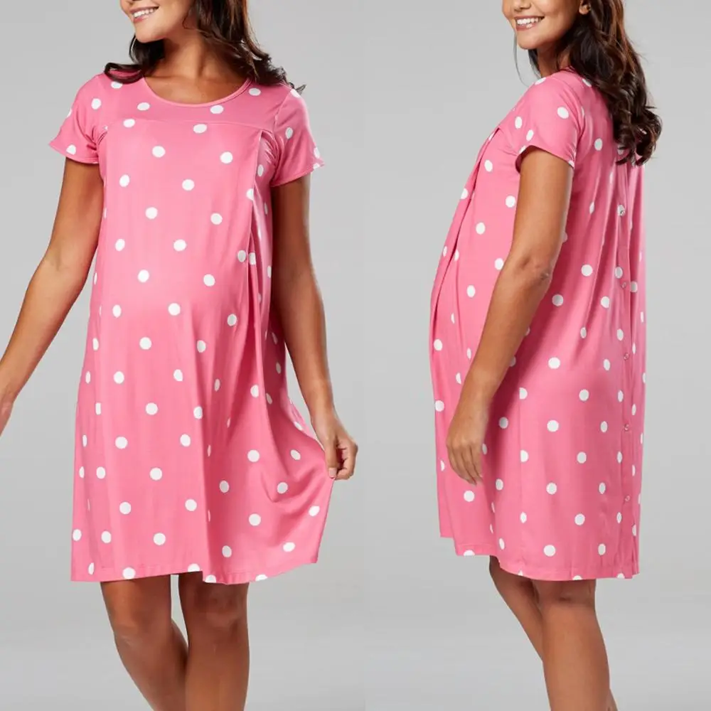 Maternidade pijamas de amamentação camisola sexy manga curta sleepwear nightie mães pijamas de enfermagem grávida vestido