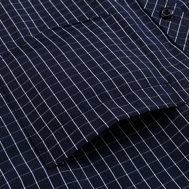 Camisa de vestir clásica de corte estándar a cuadros/rayas para oficina Social para hombre, camisas básicas formales de manga larga con un solo bolsillo tipo parche