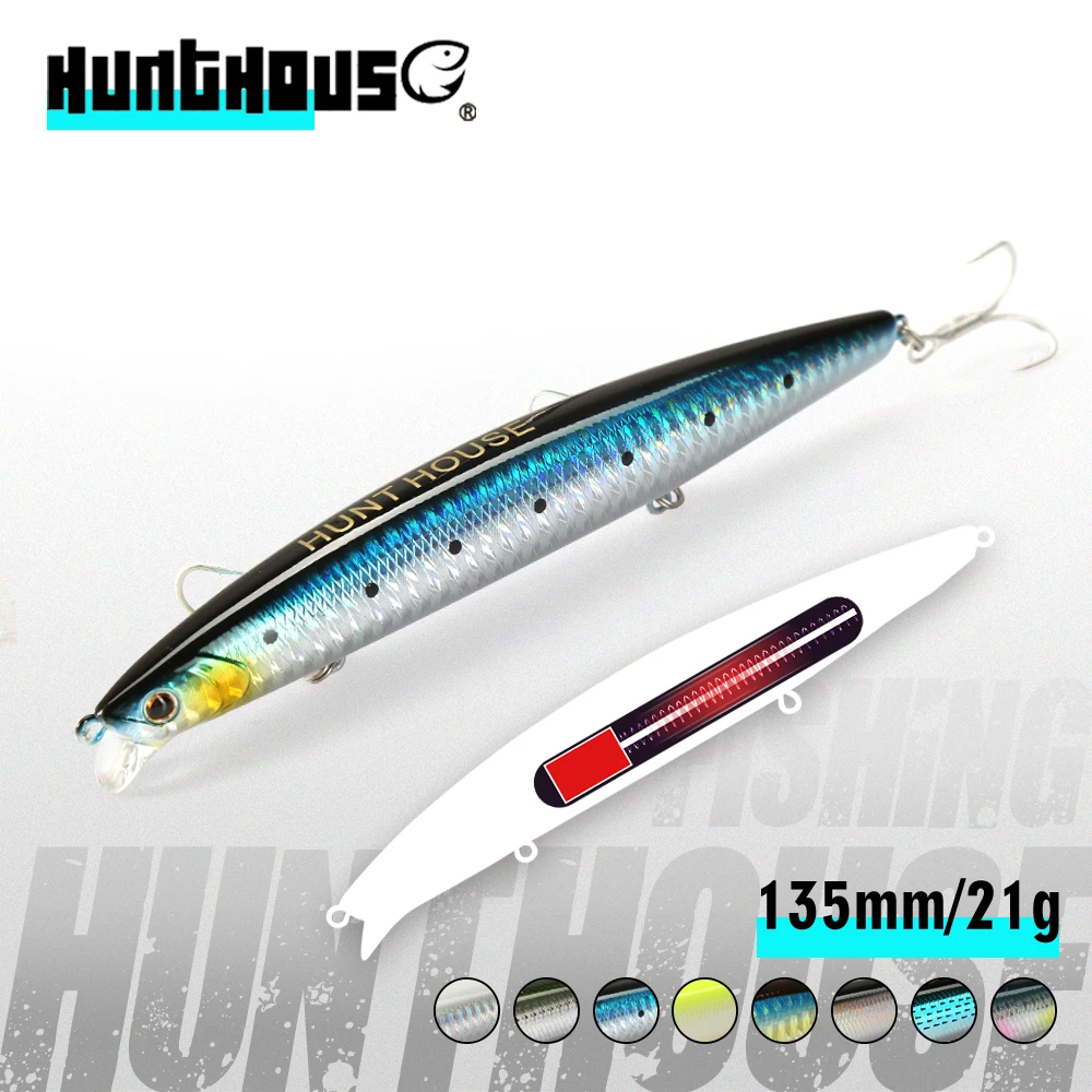 

Hunthouse Tungsten minnow Fishing Lure 135mm 21g Floating Minnow Wobblers Bait Long Casting For Fishing Bass Blue fish leurre