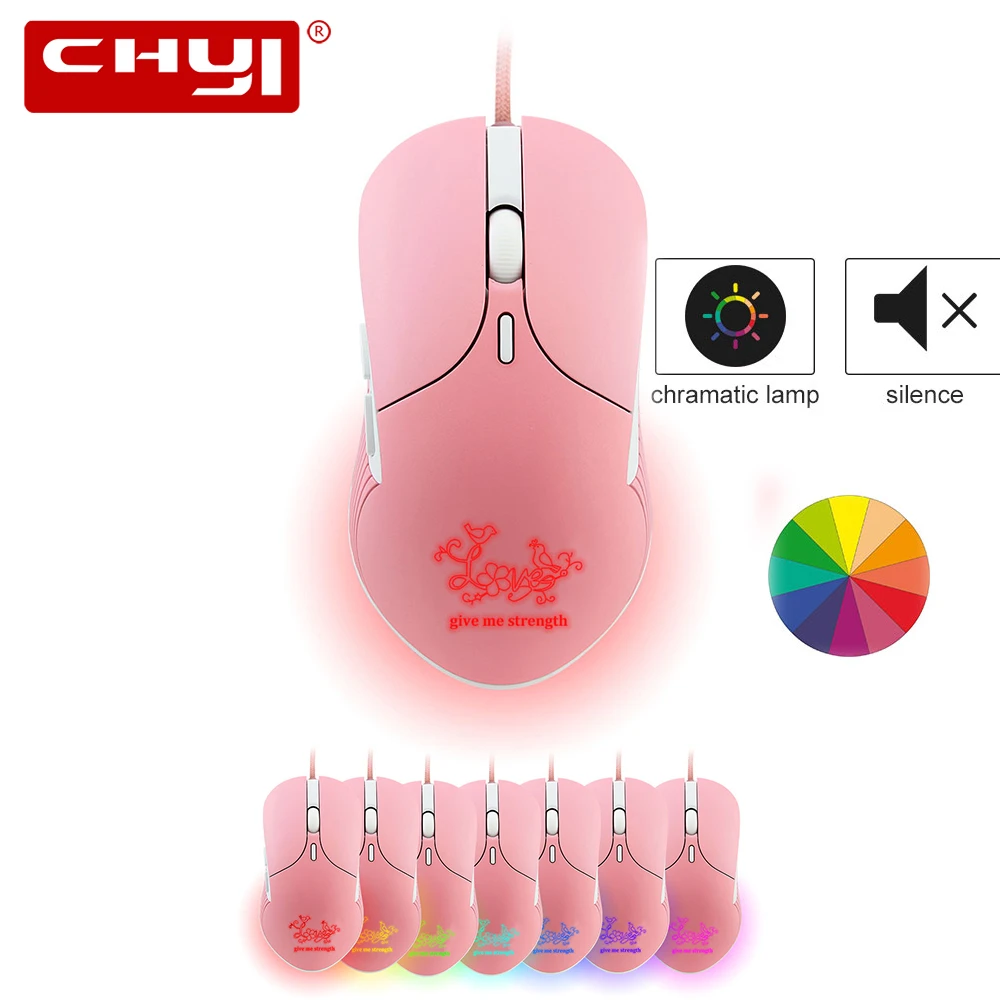 

CHYI Colorful RGB Backlit Gaming Gamer Mouse Ergonomic Usb Optical Silent Computer Mause Wired Pink Game Mice For PC Mac Laptop