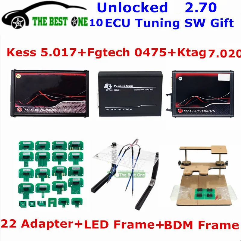 Online 2.80 EU Red Kess V5.017 OBD2+K-TAG KTAG V7.020 2.25+Fgtech 0475+LED BDM FRAME+22pcs Adapters Tuning Kit ECU Programmer