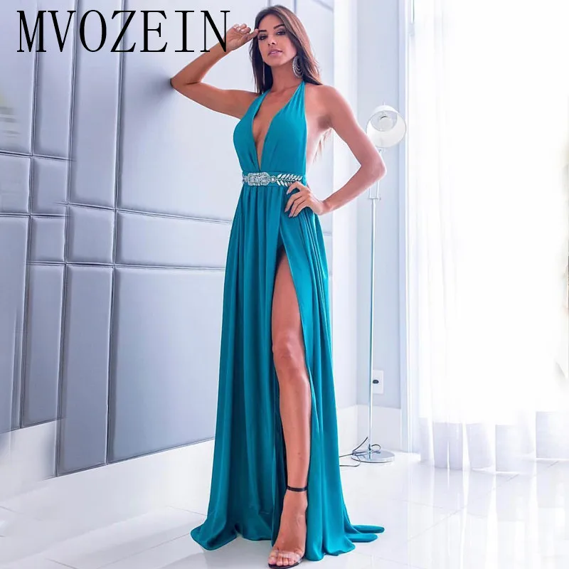 Mvozein Elegant Evening Dresses Long A-Line Sleeveelss High Split robe de soiree Floor Length Evening Dress 2023 Vestidos