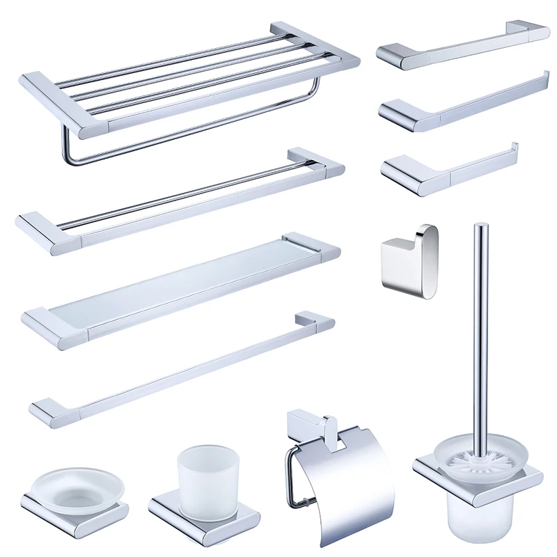 Bathroom Hardware Set Bathroom Accessories Chrome Robe Hook Towel Rail Toilet Holder Shelf Tissue Paper Holder Toothbrush Holder