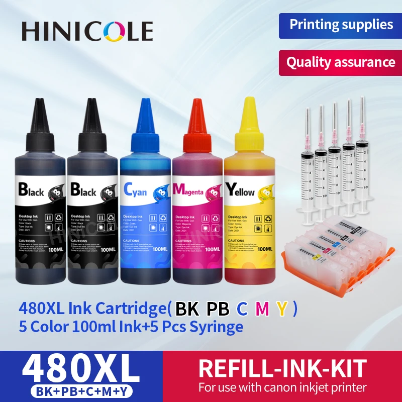 HINICOLE PGI-480 CLI-481 Refillable Ink Cartridge for Canon Pixma TS6140 TR7540 TR8540 TS704 TS6340 TS8140 TS9140 TS8340 Dye Ink