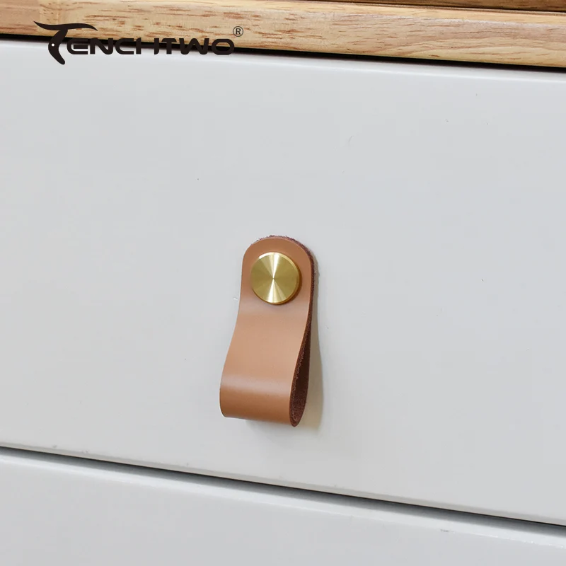 TENCHTWO Modern Kitchen Dresser Drawer Furniture Handles Gold Door Knob Wardrobe Shoe Cupboard Cabinet Pulls Brown Leather