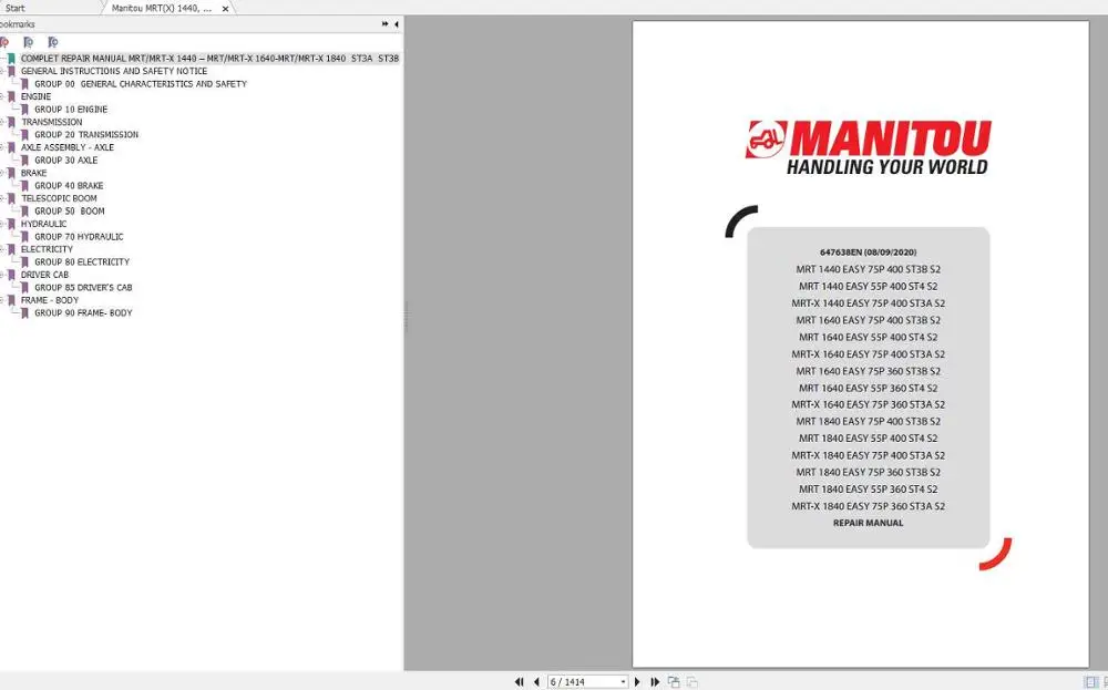 

Manitou MRT, MC Series 2020 Telehandlers & Forklift 6.12GB PDF Service And Parts Manual DVD