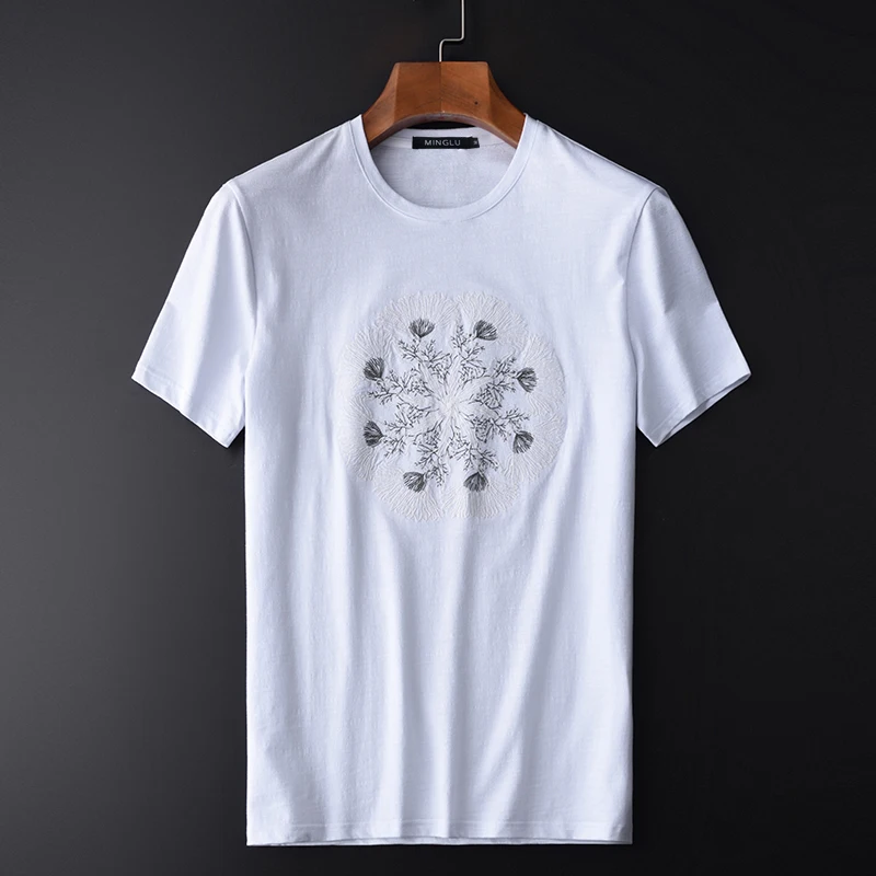 100% Cotton Men Luxury Hight Quality Embroidered Short Sleeve Mens T-shirts Plus Size 4xl Round Collar Men's Tee