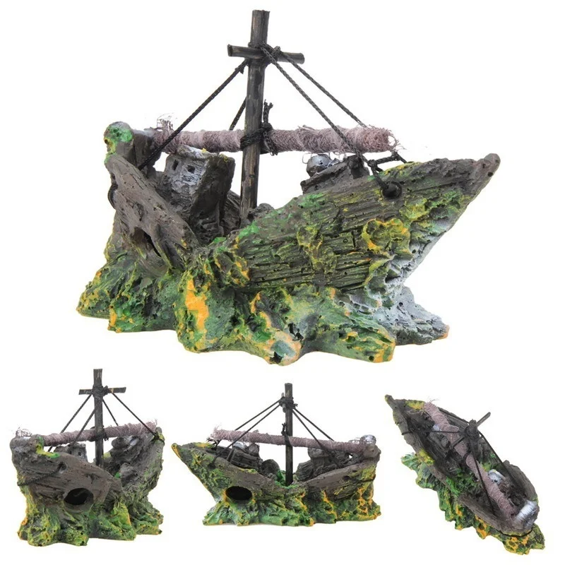 Aquarium Ornament Wreck Sunk Ship Sailing Boat Destroyer Fish Tank Cave Decor Fish Tank Accessories