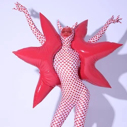 Carnival parade costume Red Stage show dance wear festival nightclub bar dj singer dancer outfit
