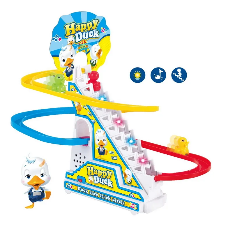 Climbing Stairs Track Toys Cartoon Penguin Dinosaur Dog Duck For Children Electronic Music Funny Boys Girls Kids Birthday Gift