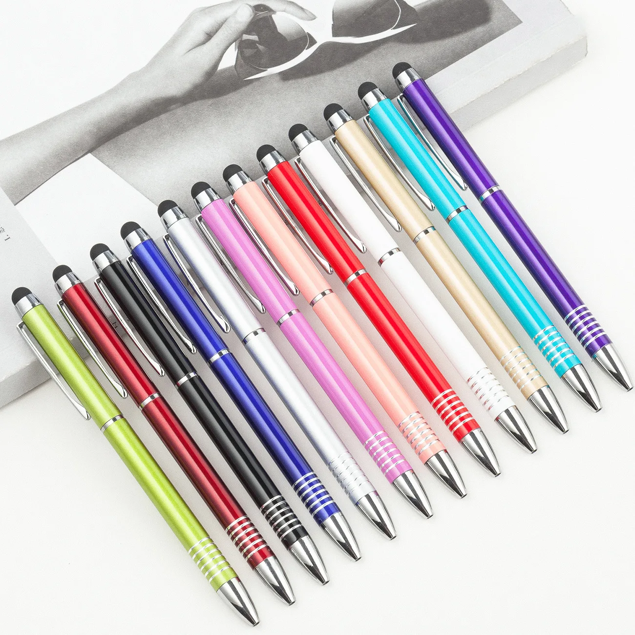 

24 Pcs Per Set Metal Pen Multi-Color Handwriting Touch Pen Stylus Dual Purpose Mobile Phone Touch Stylus Pen Touchscreen Stylus