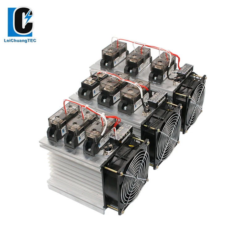 

DC to AC Three Phase Solid State Relay Set With Heat Sink And Fan 60A 80A 100A 120A 150A 200A 300A 400A SSR Relay