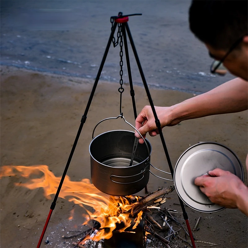 Camping Tripod for Fire Hanging Pot Outdoor Campfire Cookware Picnic Cooking Pot Grill Aluminum Alloy Stainless Steel Hook