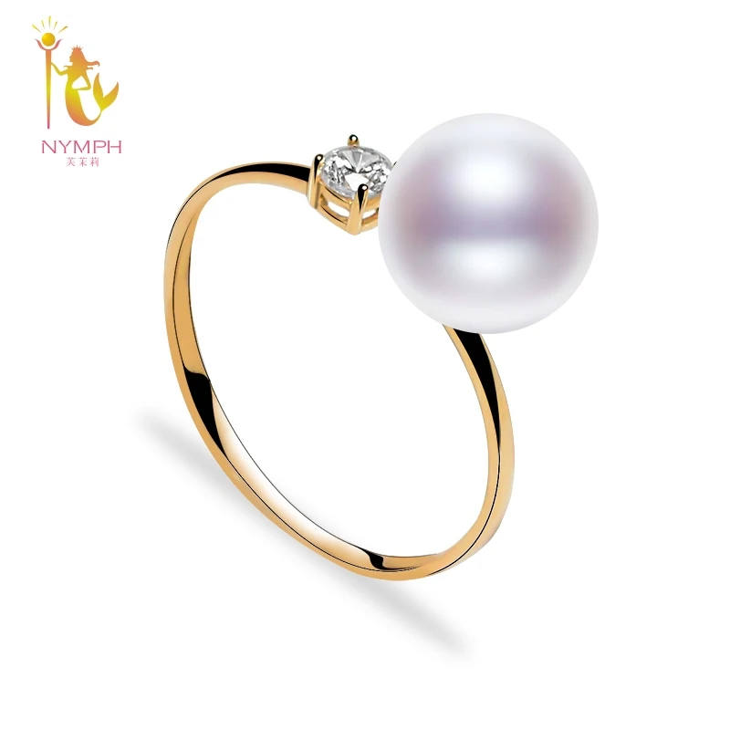 

NYMPH 18K Yellow Gold Ring Wedding Bands 8-9mm Round Natural Freshwater Pearl Ring Fine Jewelry Classic Gift For Women J303
