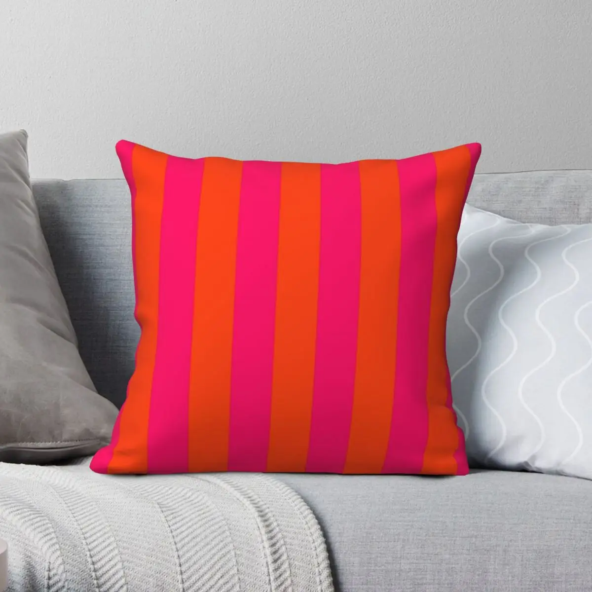 Bright Neon Pink Orange Stripes Square Pillowcase Polyester Linen Velvet Creative Zip Decor Throw Pillow Case Home Cushion Case