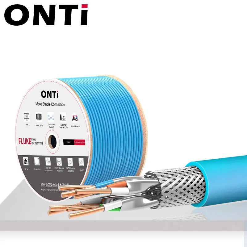 ONTi CAT7 Network Cable S/FTP 23AWG 4PR LSZH 10Gbps 600MHz Double Shielded Oxygen-free Copper LSZH Supports FTTH Ethernet Cable