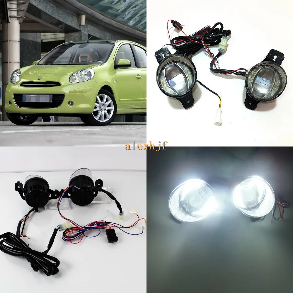 

July King 1600LM 24W 6000K Car LED Q5 Lens Fog Lamp + 1000LM 14W Day Running Lights DRL Case for Nissan Micra 2002-2014