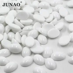 JUNAO 4x6mm 10x14mm 13x18mm White Oval Crystal Rhinestone Flat Back Cabochon Strass Round Fancy Stones for Clothes