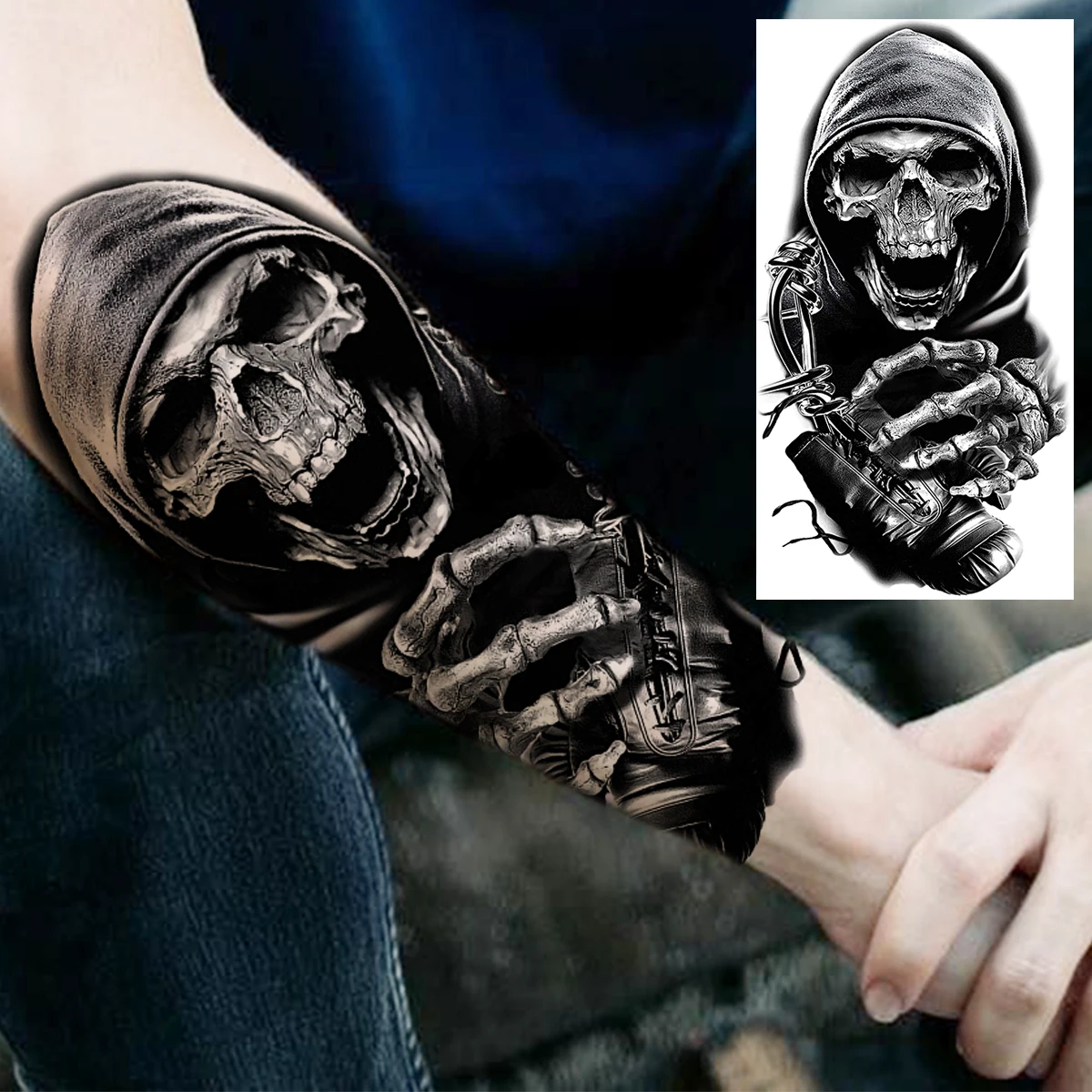 Realistic Pirate Ship Anchor Temporary Tattoos For Men Adult Lion Tiger Wolf Skull Fake Tattoo Sticker Fashion Half Sleeve Tatoo