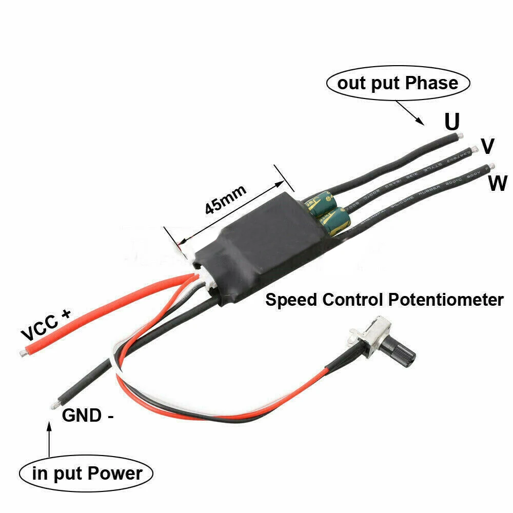 3-phase Motor Speed Controller DC 7-24V Brushless Hallless ESC w/ Potentiometer brushless drive 0-5V PLC high speed BLDC ESC