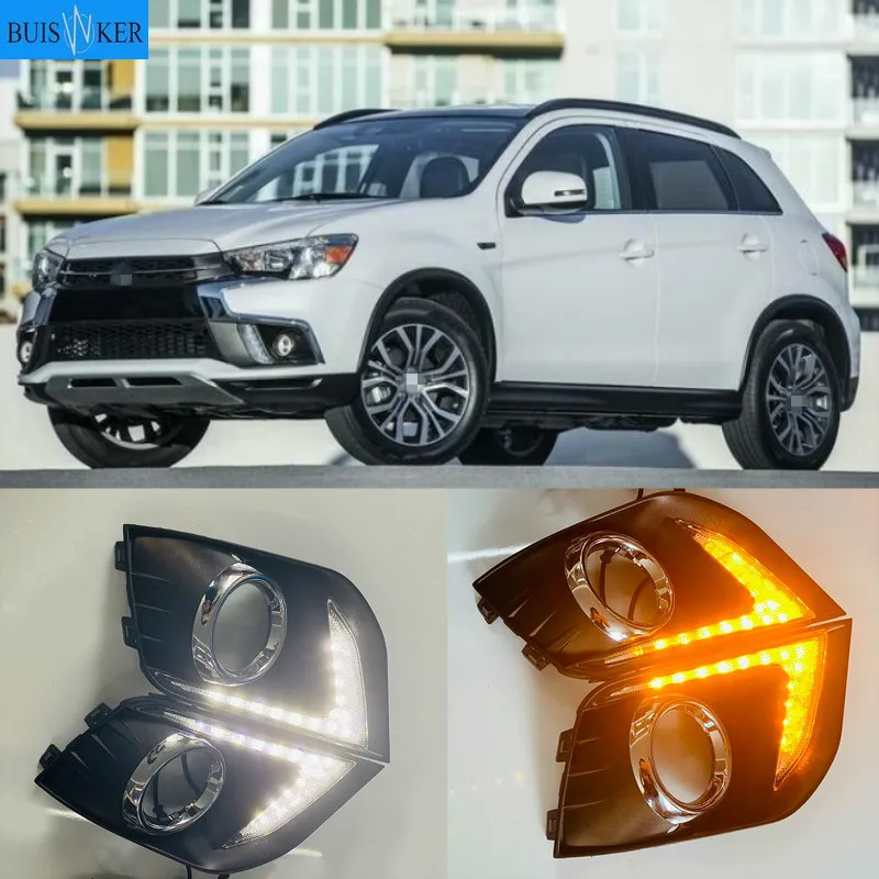 For Mitsubishi Outlander Sport ASX RVR 2016 2017 2018 2019 DRL Fog lamp cover with yellow signal LED Daytime Running Lights