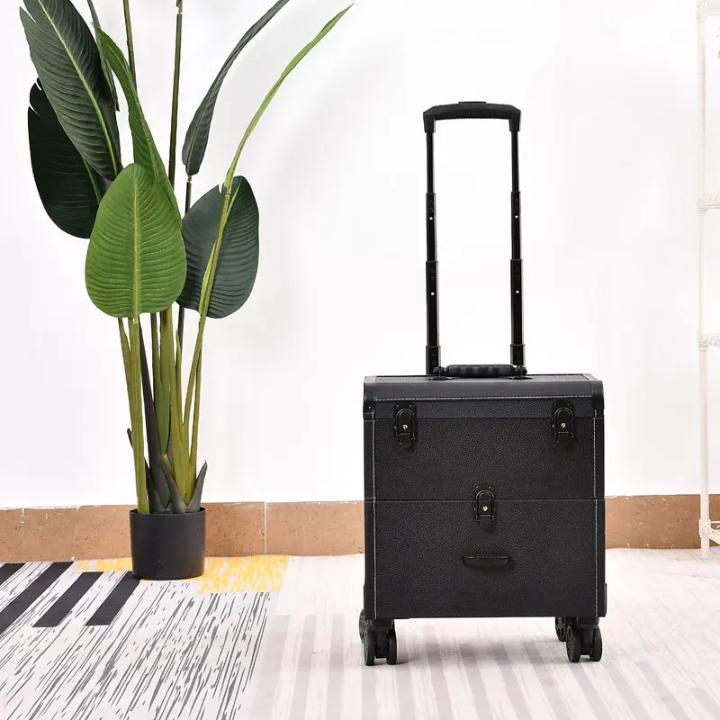 Makeup Suitcase On Wheels Vintage Cosmetology Embroidery Manicure High-capacity Rolling Luggage Professional Make Up Trolley Box