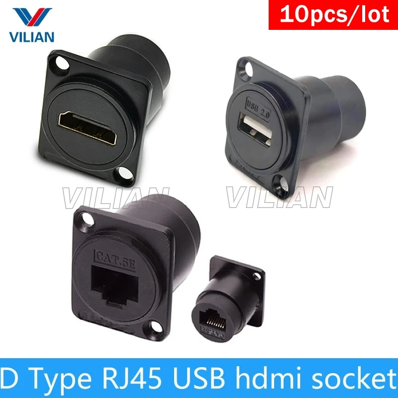 D type RJ45 USB  hdmi Buchse Kabel Weibliche Signal Anschluss Panel Mount Interface Adapter hd Video Network Socket Connector 10