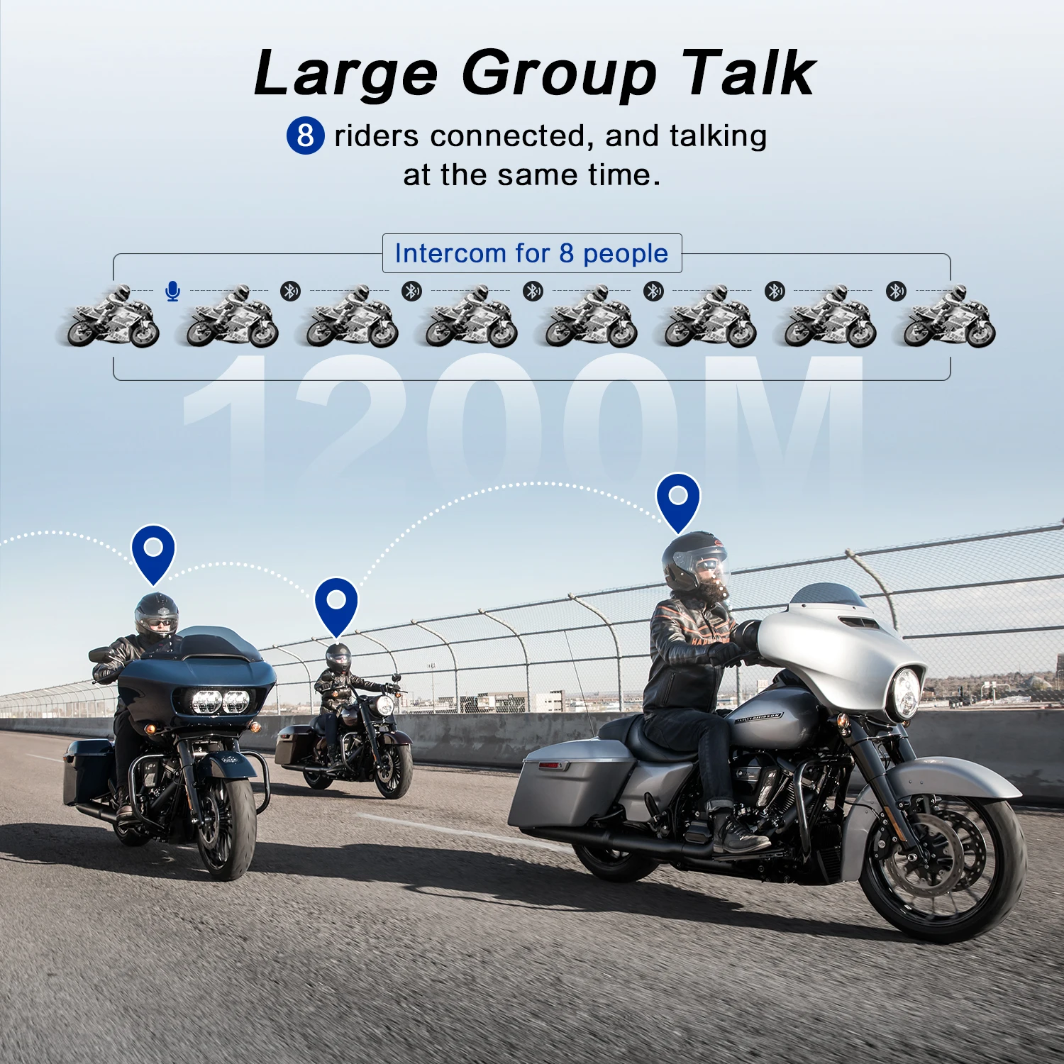 2pcs Fodsports M1-S Plus Helmet Intercom Motorcycle Helmet Bluetooth Headset 8 Riders 2000M,FM Radio,Music Share.