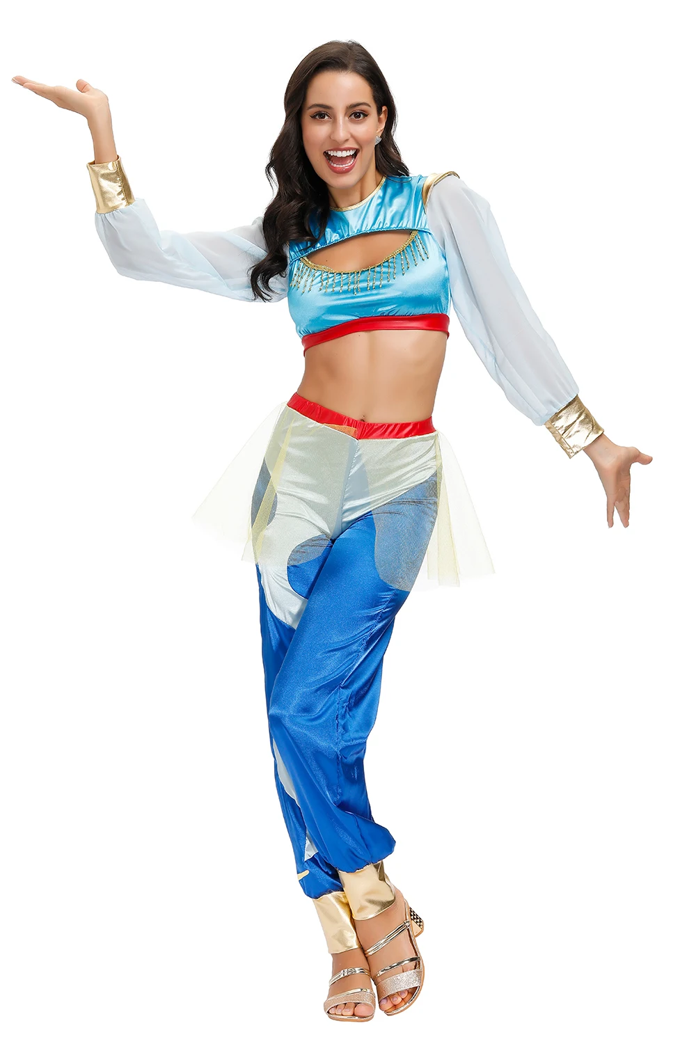 Sexy Jasmine Princess Dress 2pcs Set Adult Aladdin Cosplay Costume For Women Halloween Party Outfits Role Clothing - view 2