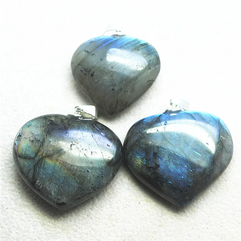 3PC Nature Labradorite Stone Pendants Size 28MM With Blue Flash Light Heart Shape For Women's Necklace DIY Jewelry Findings