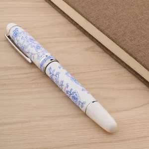 Fountain Pen Biru dan Putih Porselen Bunga Logam Medium Nib Tinta Pena untuk Menulis 6 pulpen bunga dengan penjualan terbaik - №