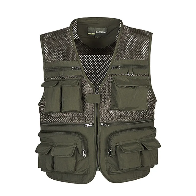 Men's Vest Tactical Outdoor Webbed Gear Coat Summer Fishing Waistcoat Men Tool Multi-Pockets Mesh Work Sleeveless Jacket Male