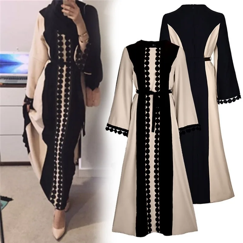 New Muslim Robe Islamic Clothing for Women Middle East Duibai Arab Ramadan Prayer Lace Polka Stiching Elegant Abaya Belt Dress