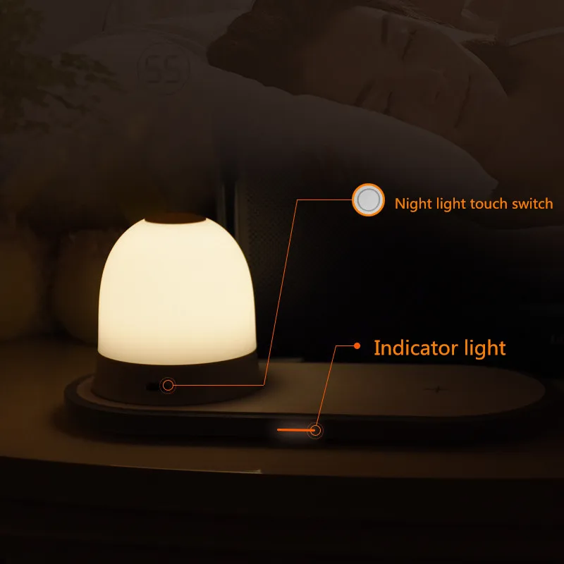 Wireless charger with wireless warm color night light function for iPhone11, airpods2 pro, huaweimate20,30, P30, pro, S8, S9